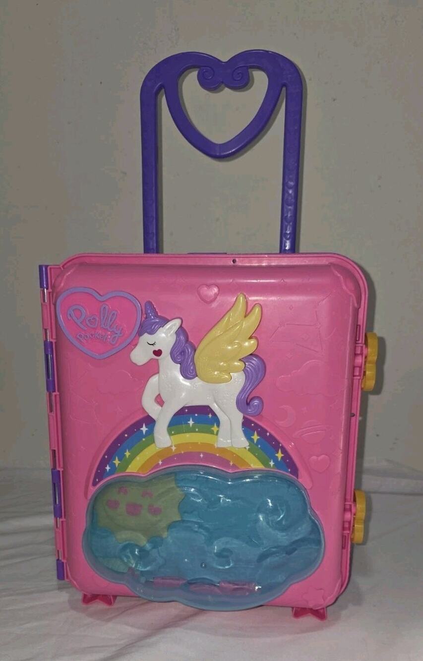 Polly Pocket Unicorn Party Rolling Suitcase Playset Toy w/accessories